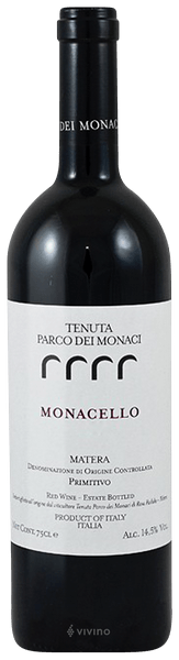 Parco dei Monaci Monacello Matera Primitivo 2016